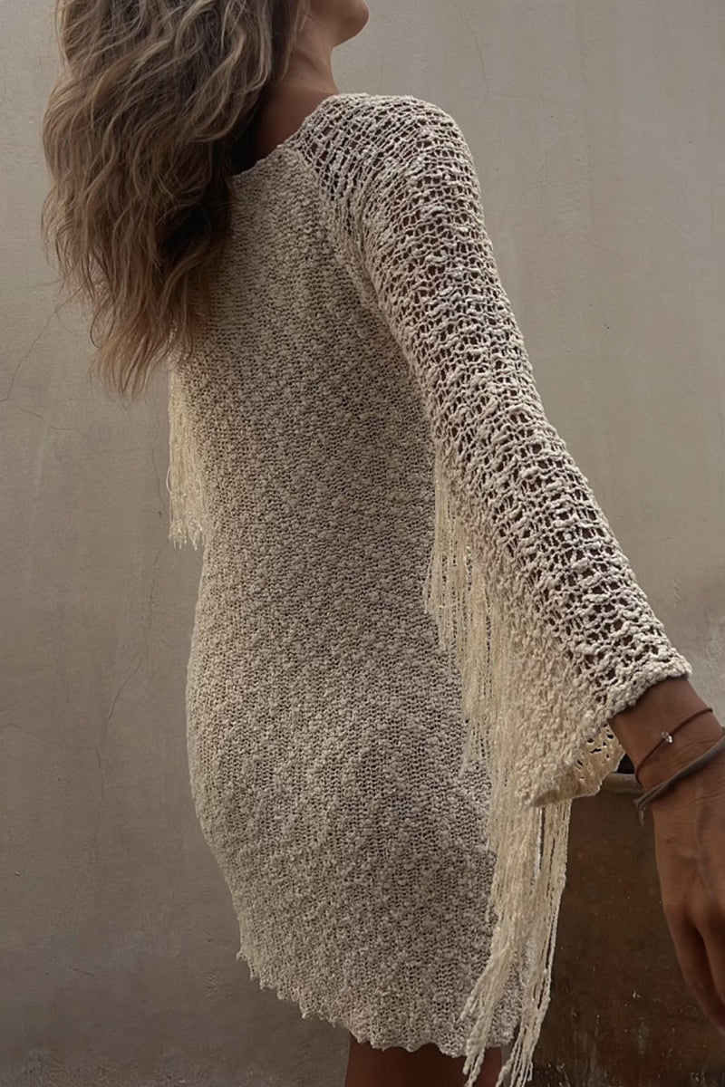 Tassel Hollowed Out O Neck Wrapped Skirt Dresses