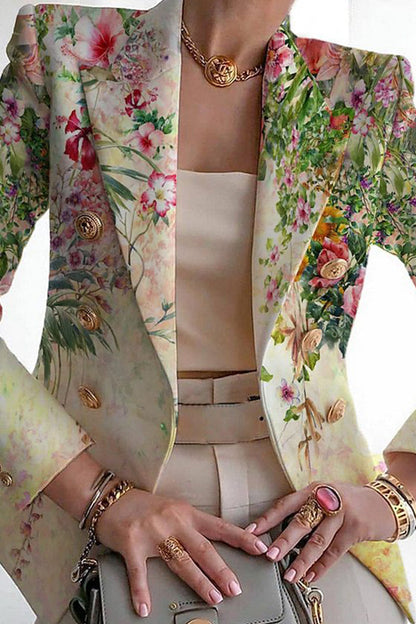 Print Patchwork Cardigan Turn-back Collar Outerwear
