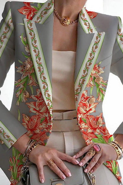 Print Patchwork Cardigan Turn-back Collar Outerwear