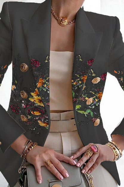 Print Patchwork Cardigan Turn-back Collar Outerwear