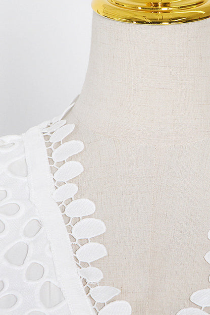 Hollowed Out V Neck Waist Skirt Short Sleeve Dress