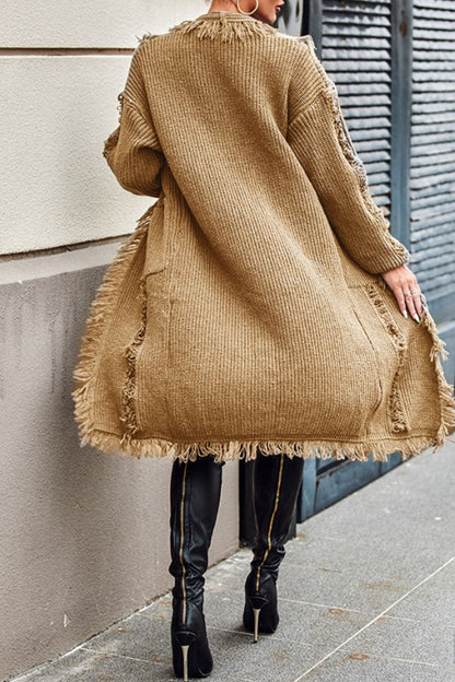 Tassel Patchwork Pocket Cardigan Collar Outerwear