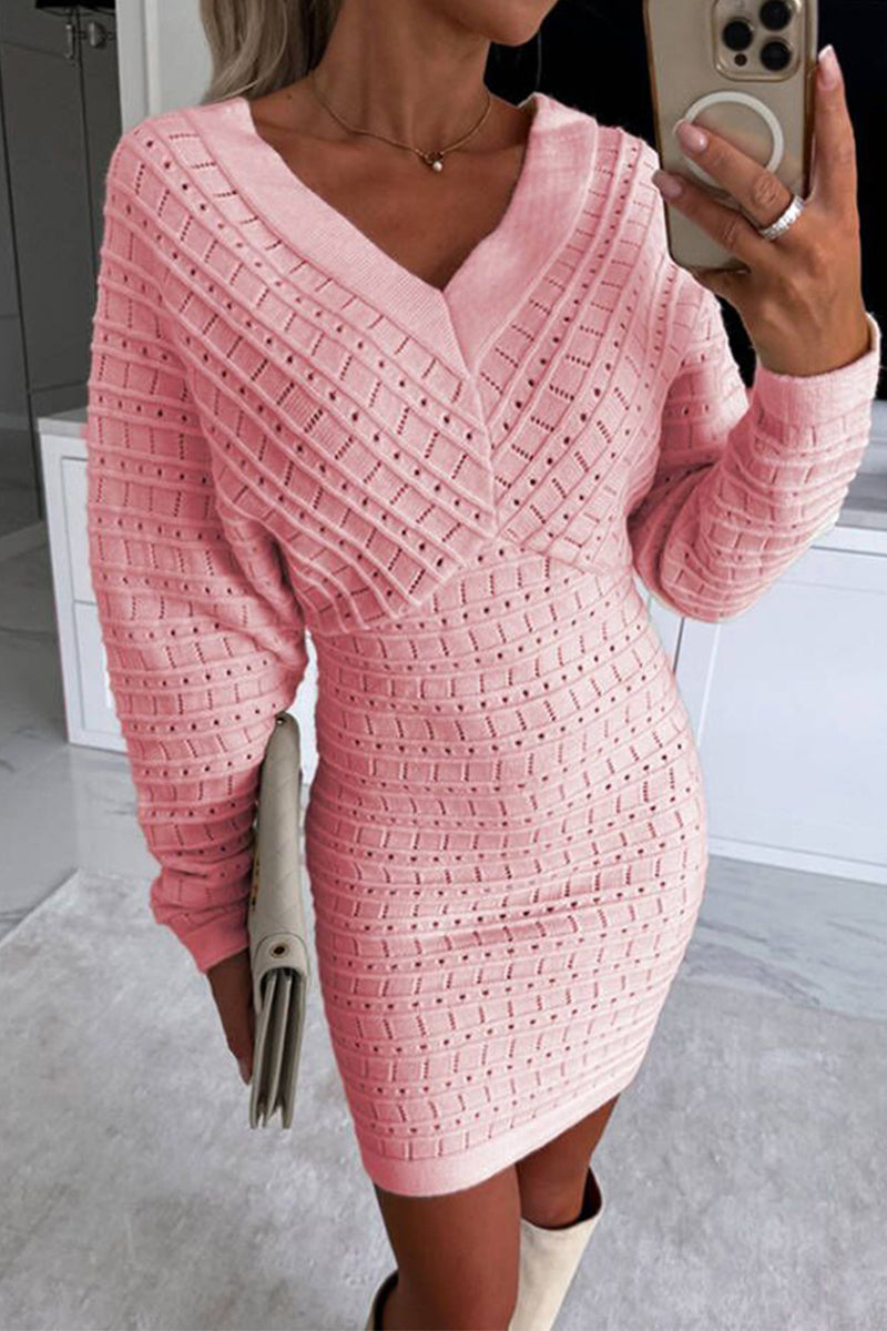 Celebrities Hollowed Out V Neck Wrapped Skirt Dresses