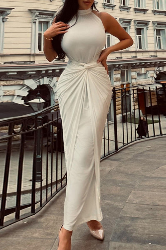 Patchwork Half a Turtleneck Long Dress Dresses