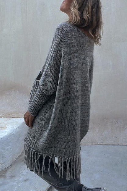 Tassel Pocket Weave O Neck Sweaters(3 Colors)