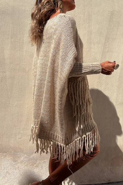 Tassel Pocket Weave O Neck Sweaters(3 Colors)