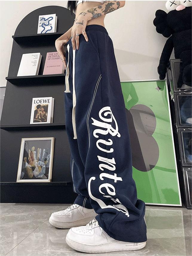 Old School Baggy Sweatpants With Letter Print