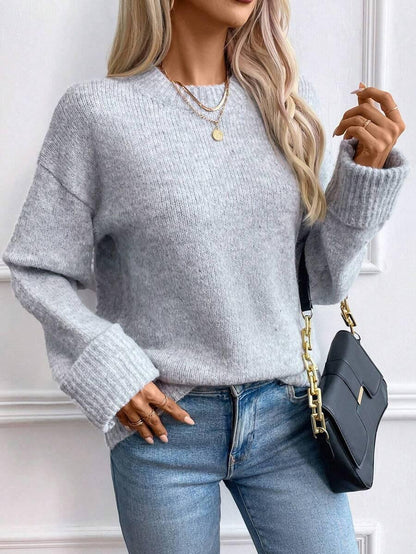 Color Long Sleeve Sweater Cozy Everyday Knit Pullover