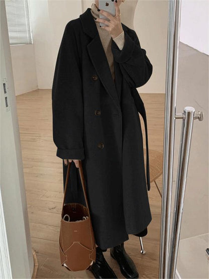 Classic Oversized Long Coat With Lapel Collar and Belt