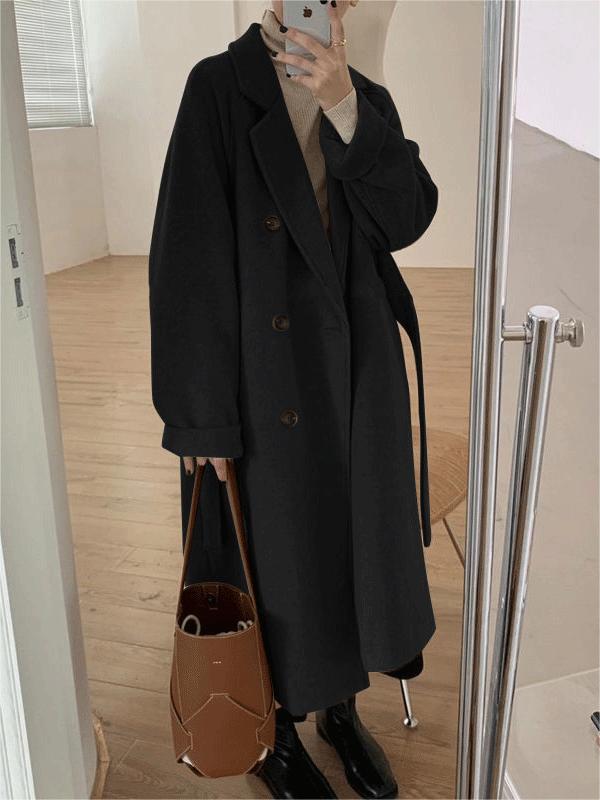 Classic Oversized Long Coat With Lapel Collar and Belt