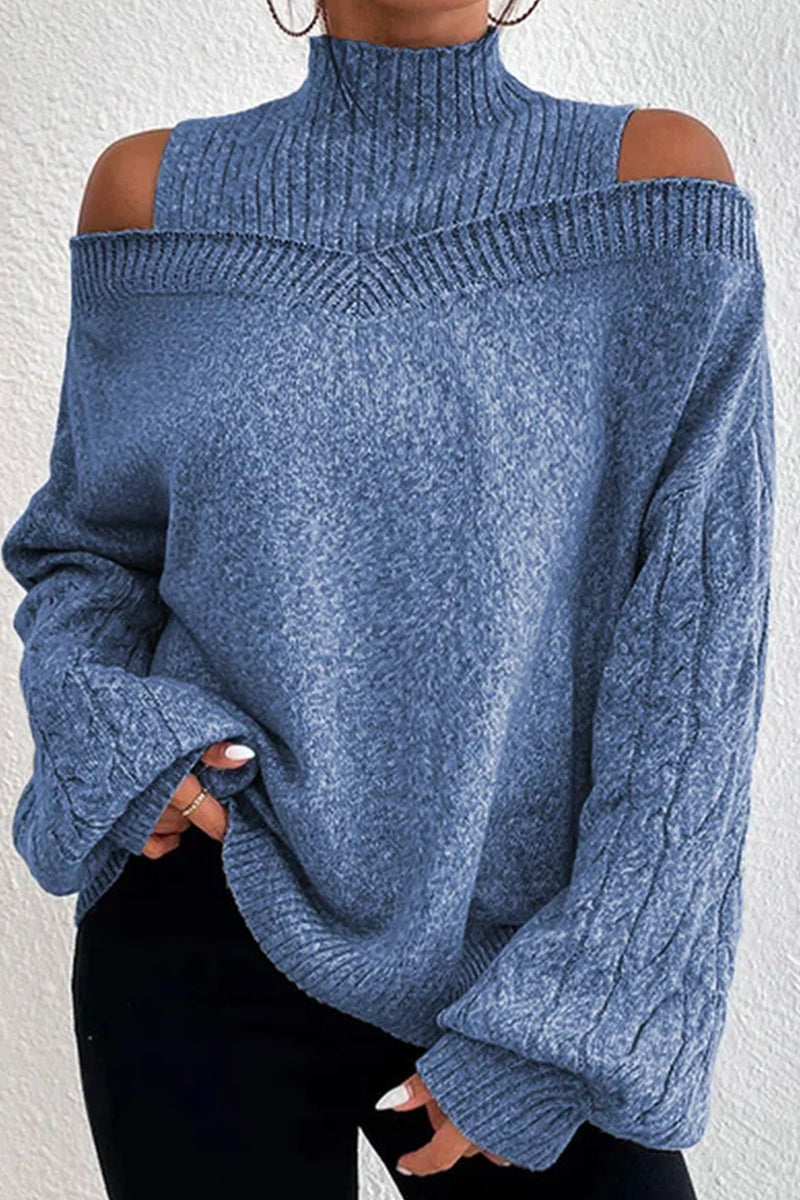 Hollowed Out Patchwork Turtleneck Sweaters(7 Colors)