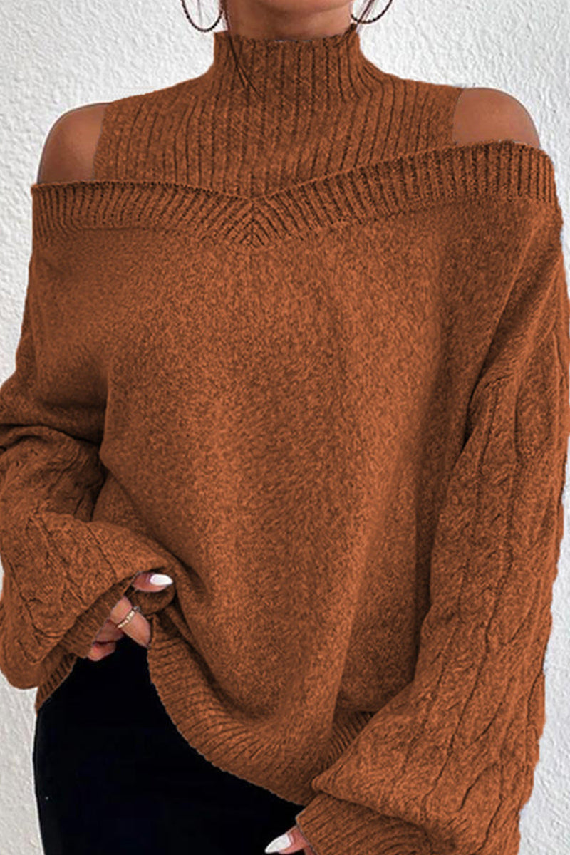 Hollowed Out Patchwork Turtleneck Sweaters(7 Colors)