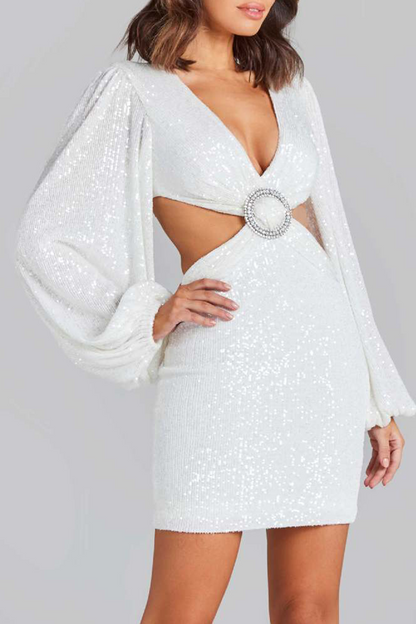 Sequins Sequined V Neck Wrapped Skirt Dresses