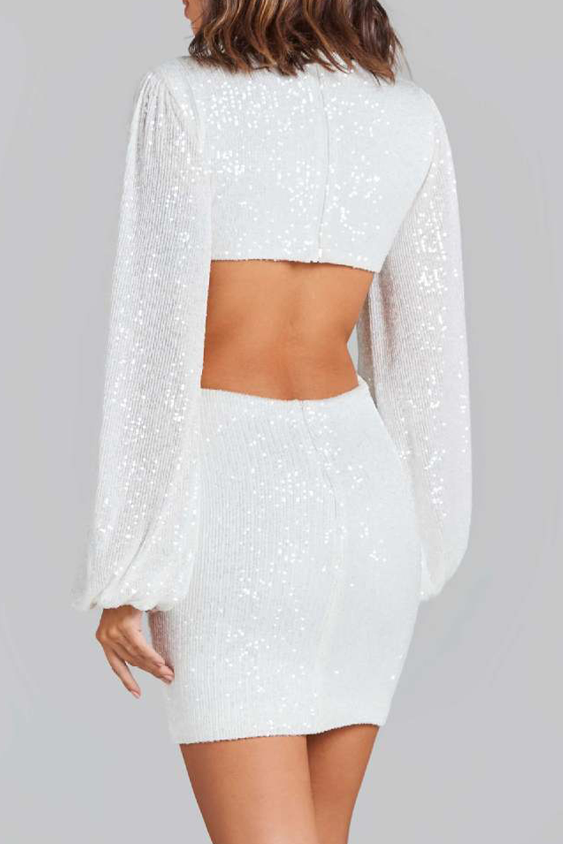 Sequins Sequined V Neck Wrapped Skirt Dresses