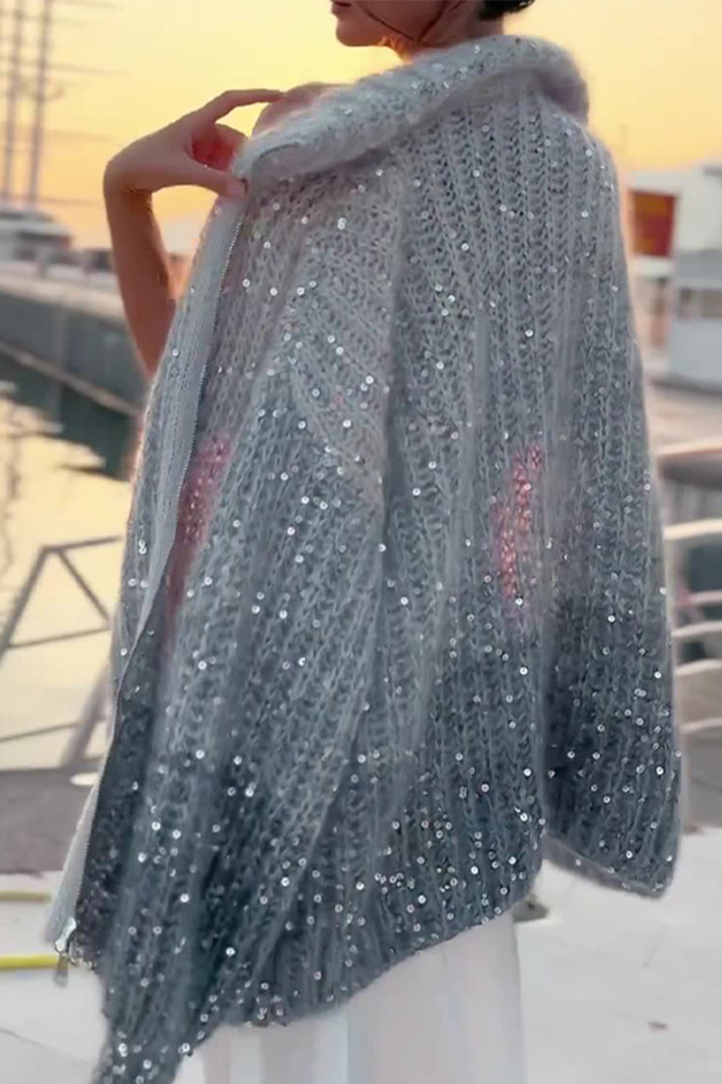 Celebrities Sequins Turndown Collar Sweaters(3 Colors)