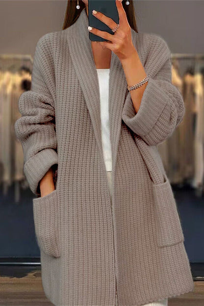 Simplicity Pocket Weave Cardigan Collar Outerwear