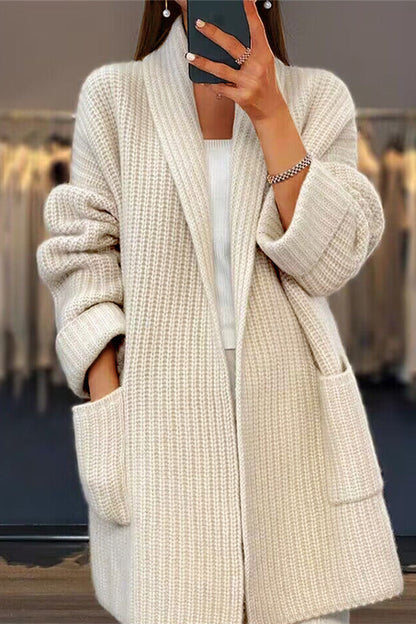 Simplicity Pocket Weave Cardigan Collar Outerwear