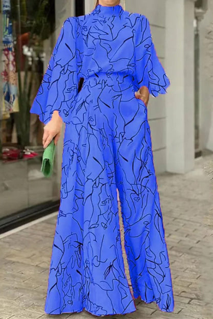 Print Patchwork Half a Turtleneck Regular Jumpsuits
