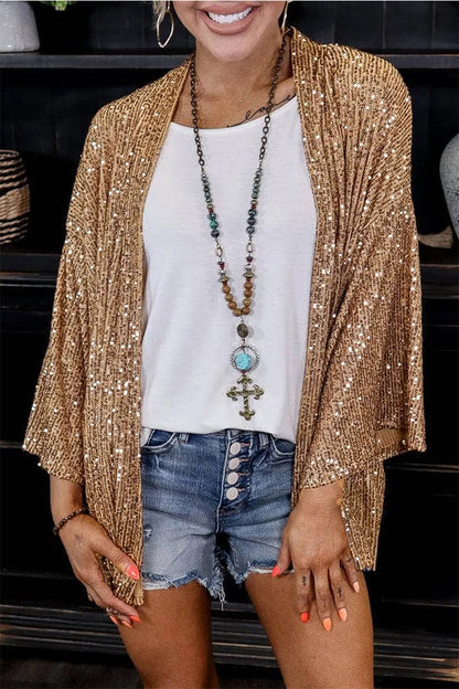 Sequins Patchwork Cardigan Collar Outerwear