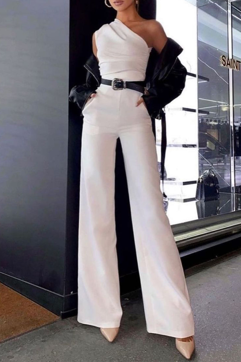 Frenulum Oblique Collar Straight Jumpsuits(no Belt)