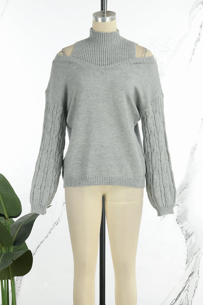 Hollowed Out Patchwork Turtleneck Sweaters(7 Colors)
