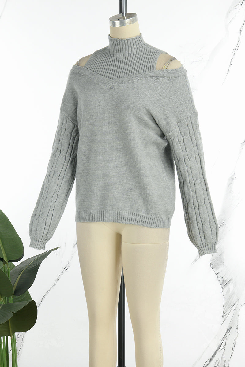 Hollowed Out Patchwork Turtleneck Sweaters(7 Colors)
