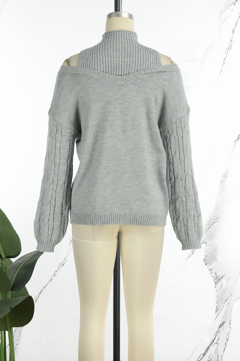Hollowed Out Patchwork Turtleneck Sweaters(7 Colors)
