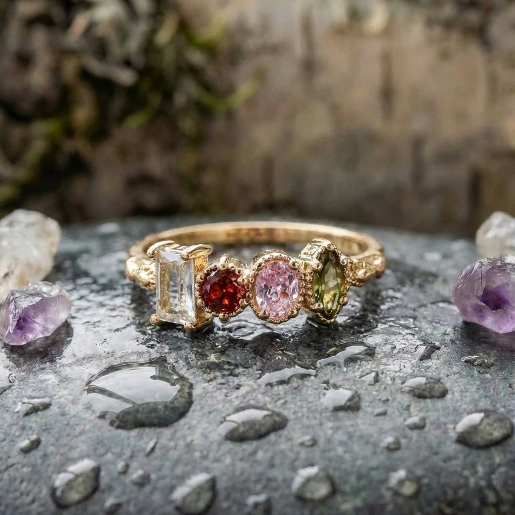 Vintage Colorful Crystals Gold Ring