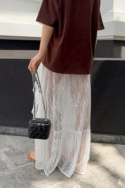 Lace Sheer Split Ruffle Asymmetrical Skirt