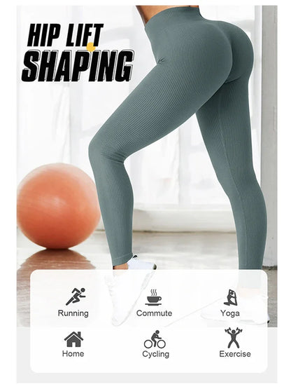 Ribbed Yoga Leggings Sports Tights Seamless Knit Yoga Pants White Femme Gym Leggings Skinny Workout Fitness Push Up