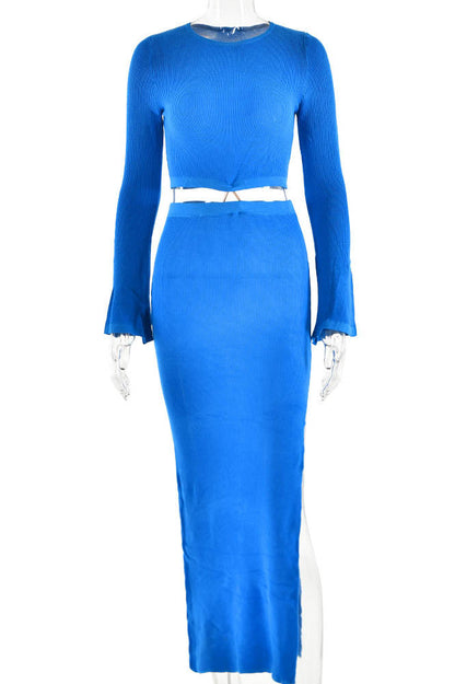 Crewneck Knit & Slit Skirt Set