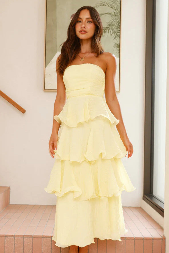 Strapless Backless Tiered Midi Dress