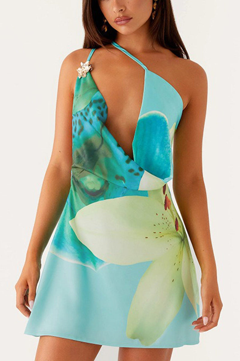 Cowl Neck One-shoulder Mini Dress