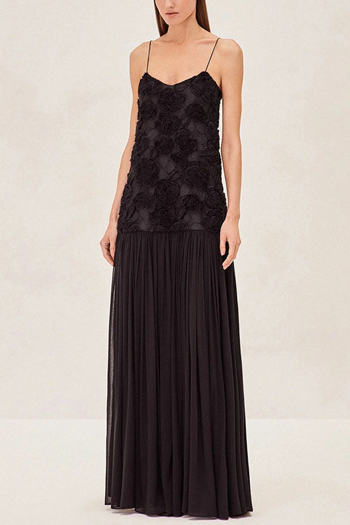 Moxidress Spaghetti Strap Applique Patchwork Maxi Dress