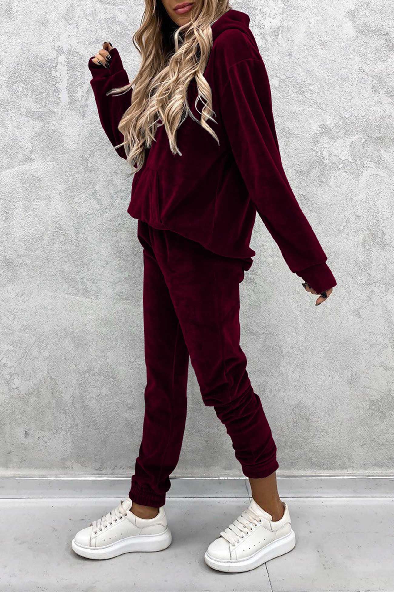 Velour Color Hoodie Long Pants Set