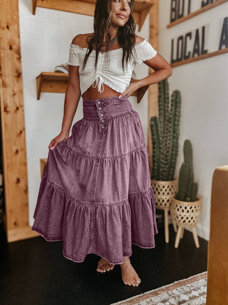 Sandie Tiered Denim Maxi Skirt