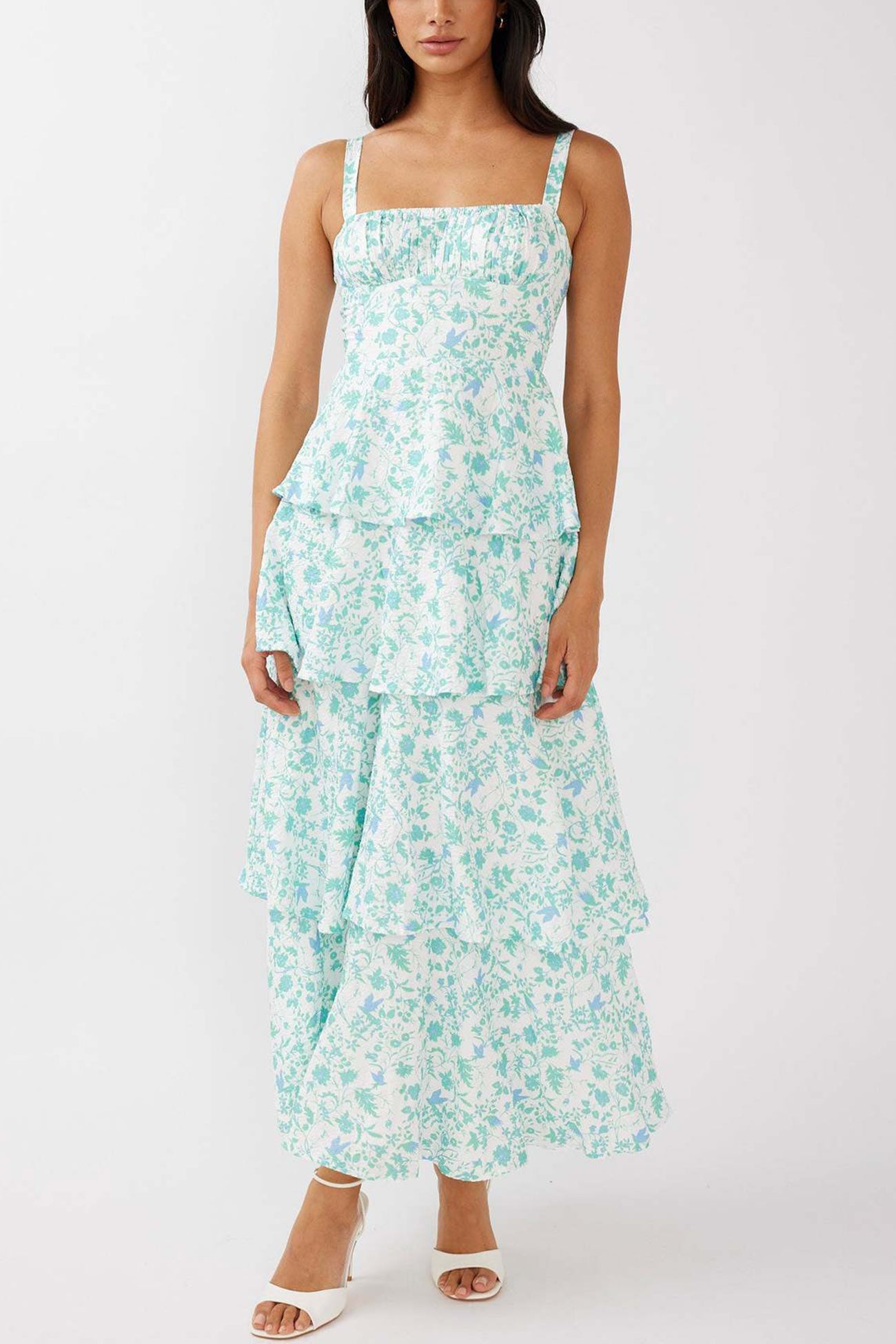 Print Tie-up Tiered Midi Dress