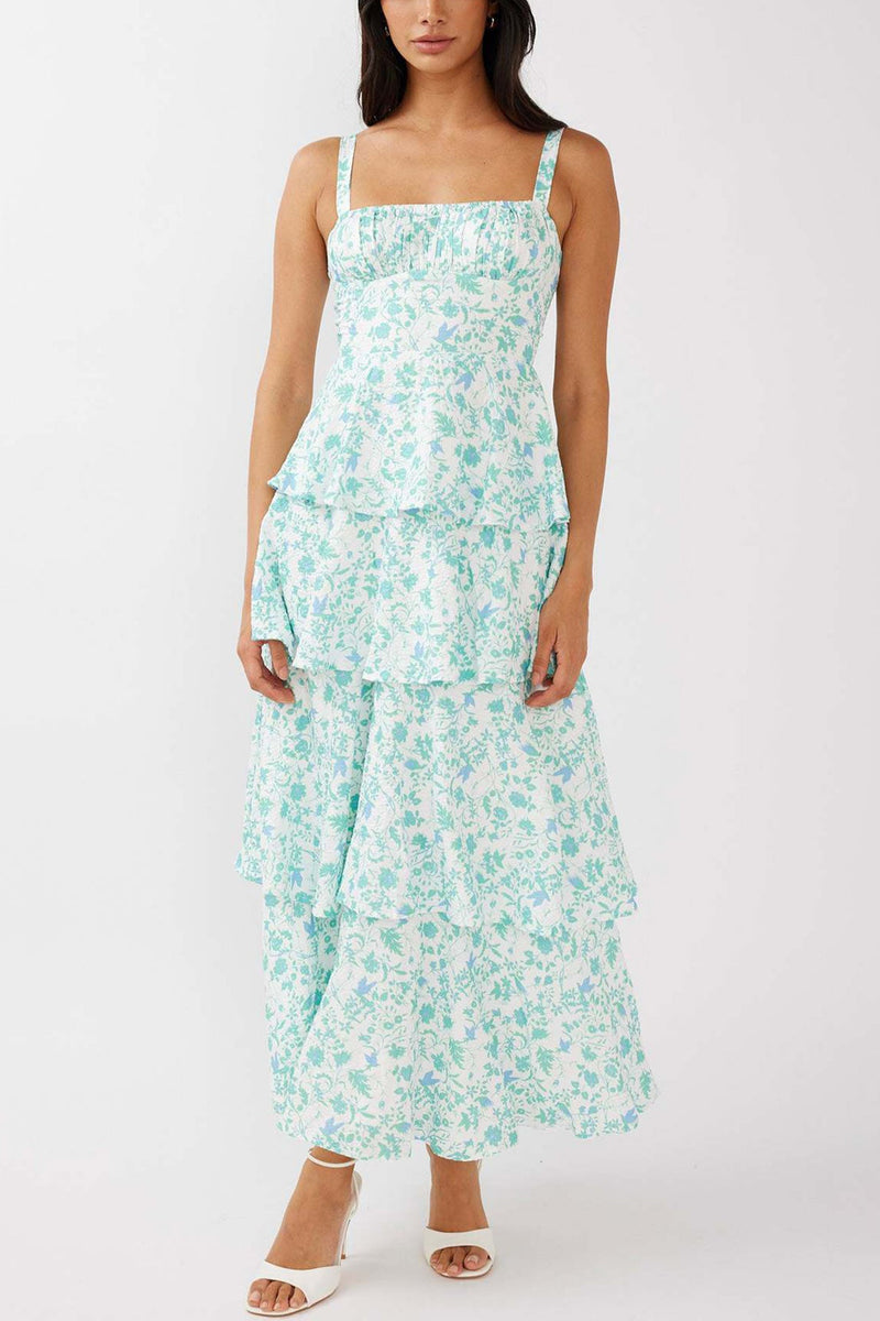 Print Tie-up Tiered Midi Dress