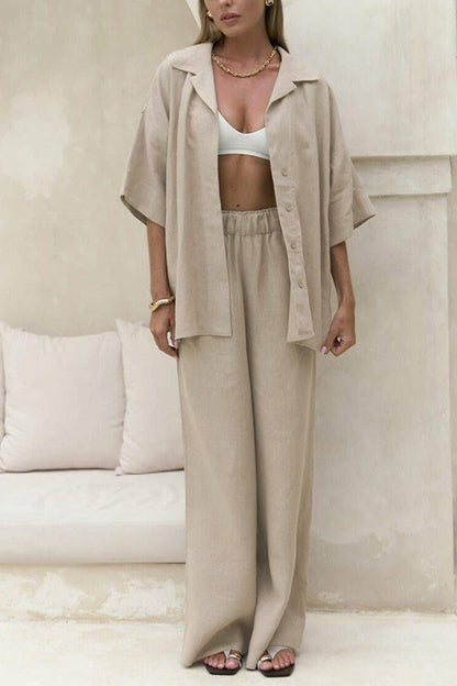 Color Cotton Half Sleeve Blouse Pants Set