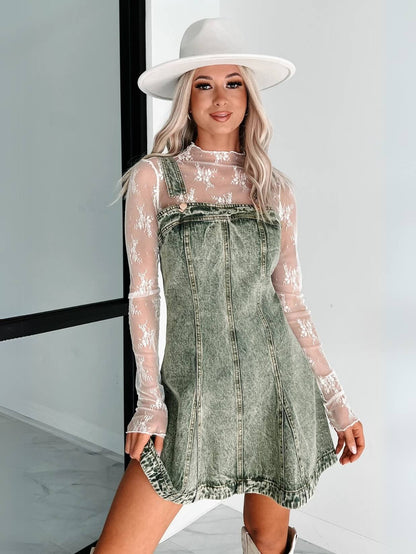 Sloane Relaxed Denim Overall Mini Dress - Green