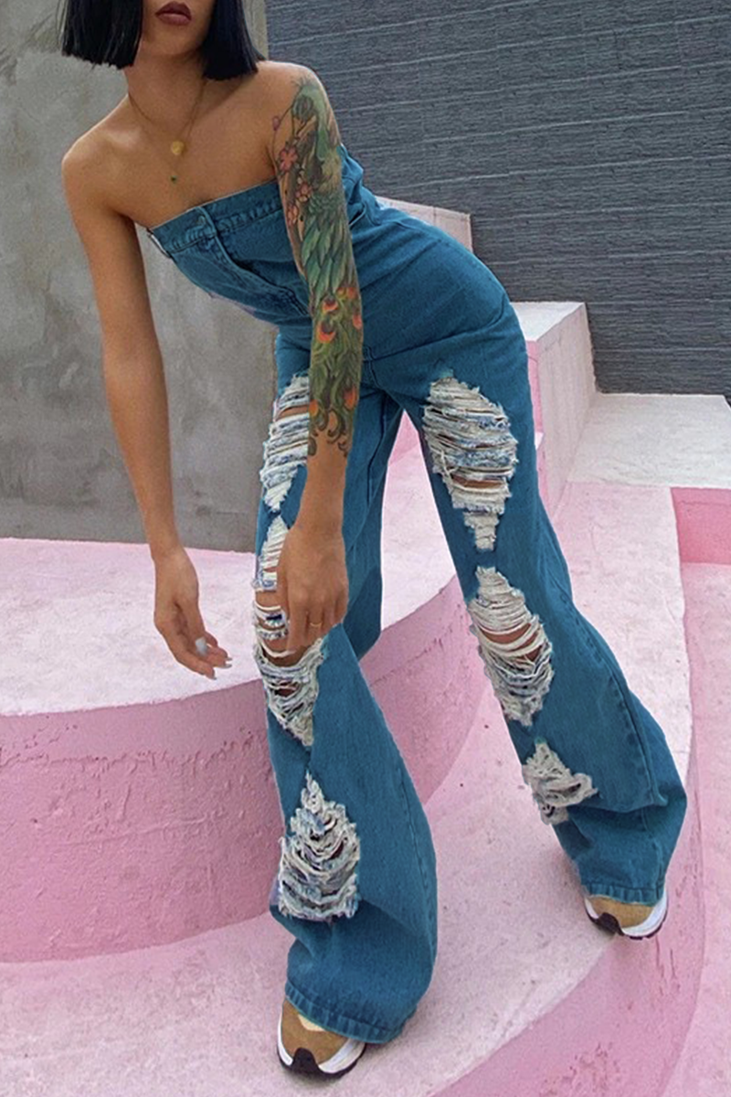 Street Ripped Strapless Regular Jumpsuits