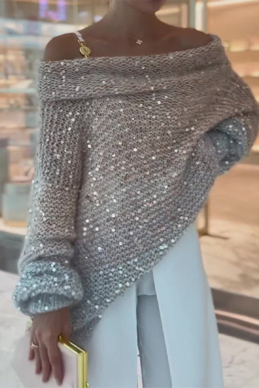 Sequins Sequined Off the Shoulder Sweaters