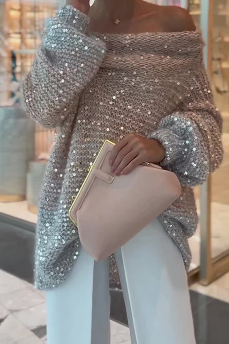 Sequins Sequined Off the Shoulder Sweaters