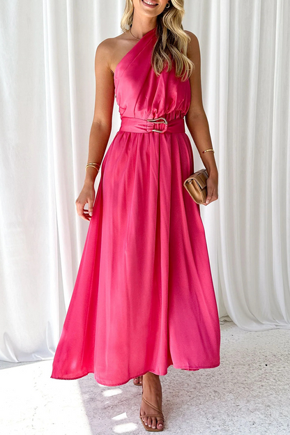 Backless Oblique Collar Waist Skirt Dresses