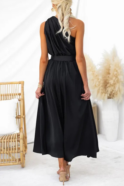 Backless Oblique Collar Waist Skirt Dresses