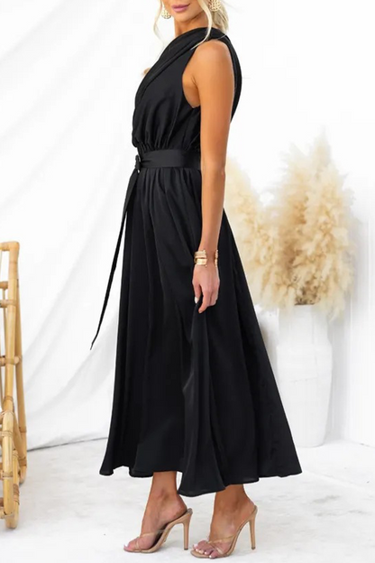 Backless Oblique Collar Waist Skirt Dresses