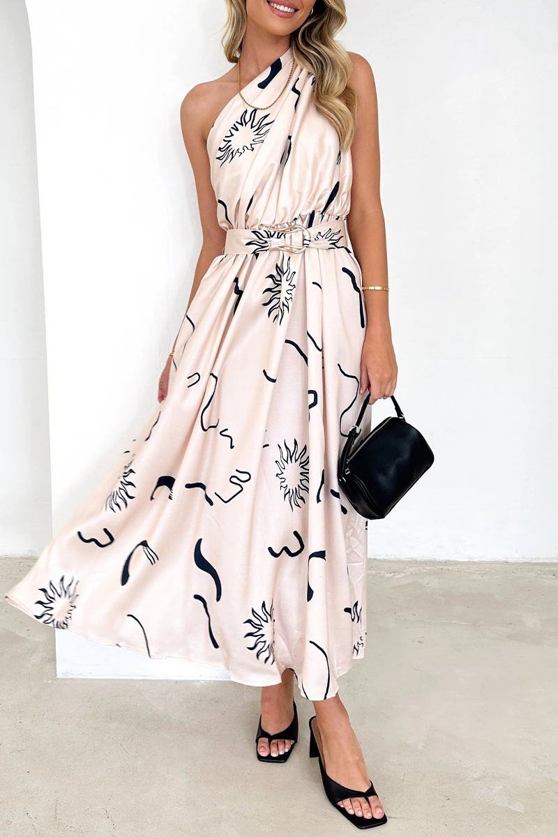 Backless Oblique Collar Waist Skirt Dresses