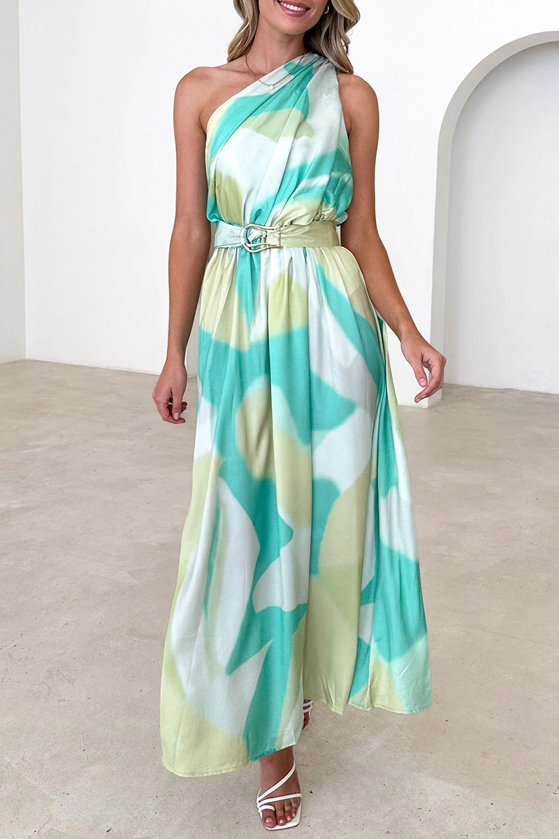 Backless Oblique Collar Waist Skirt Dresses