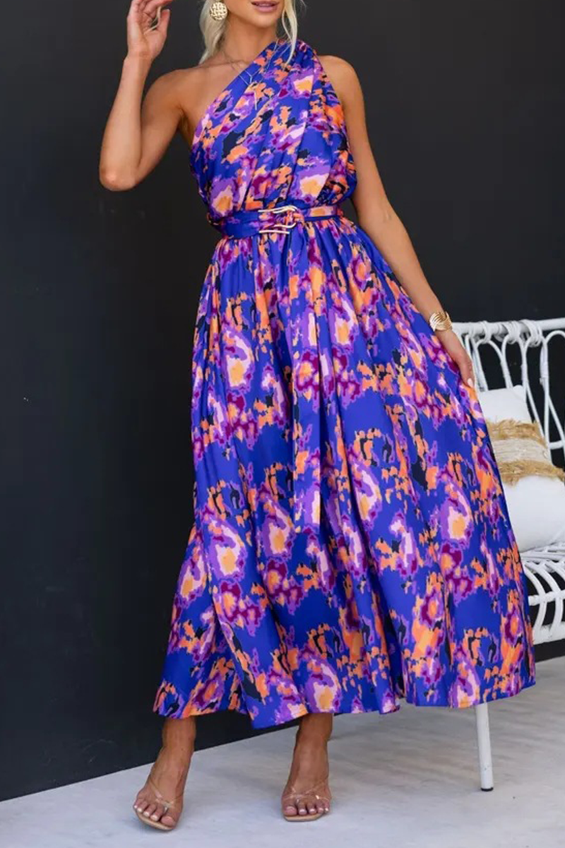 Backless Oblique Collar Waist Skirt Dresses