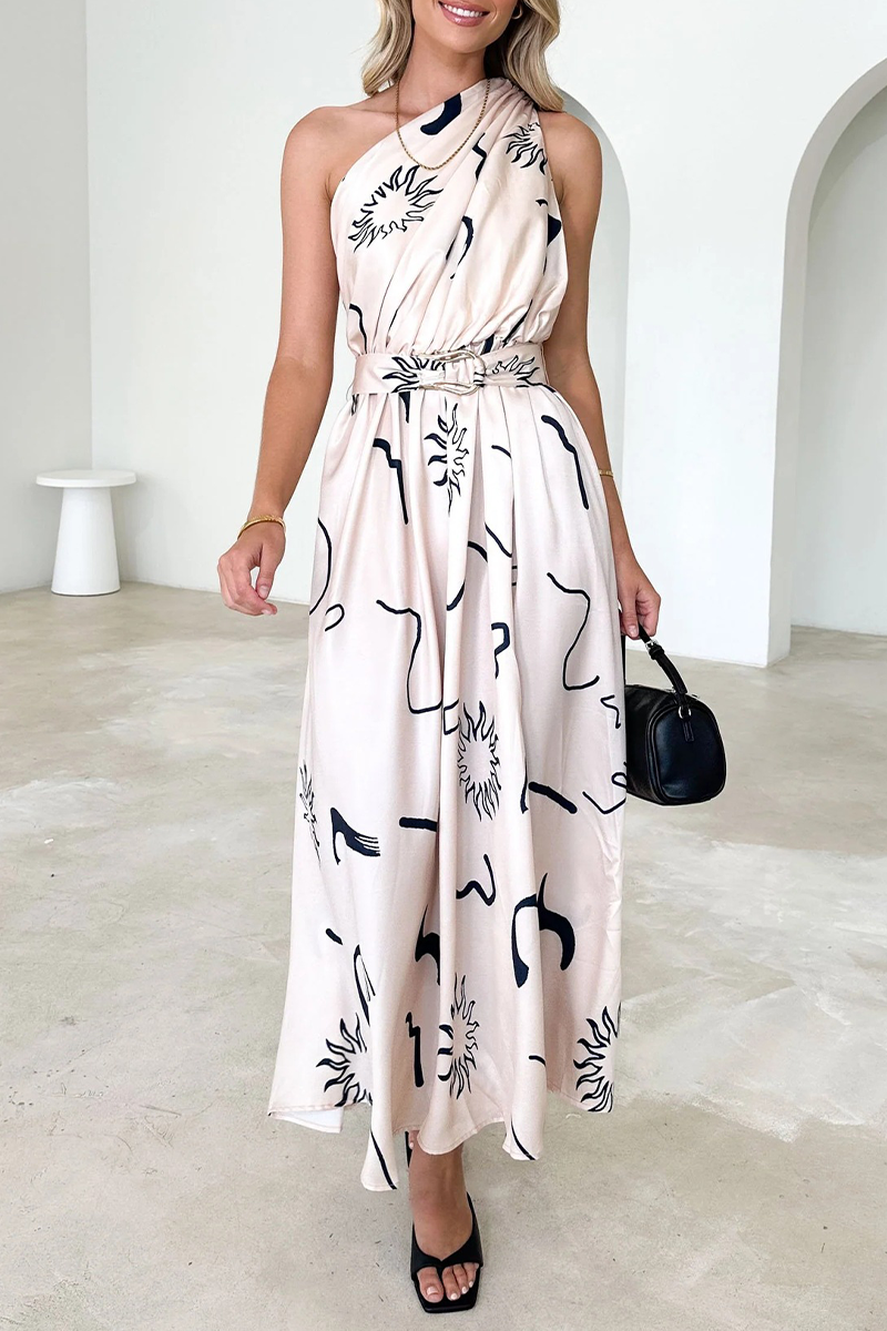 Backless Oblique Collar Waist Skirt Dresses